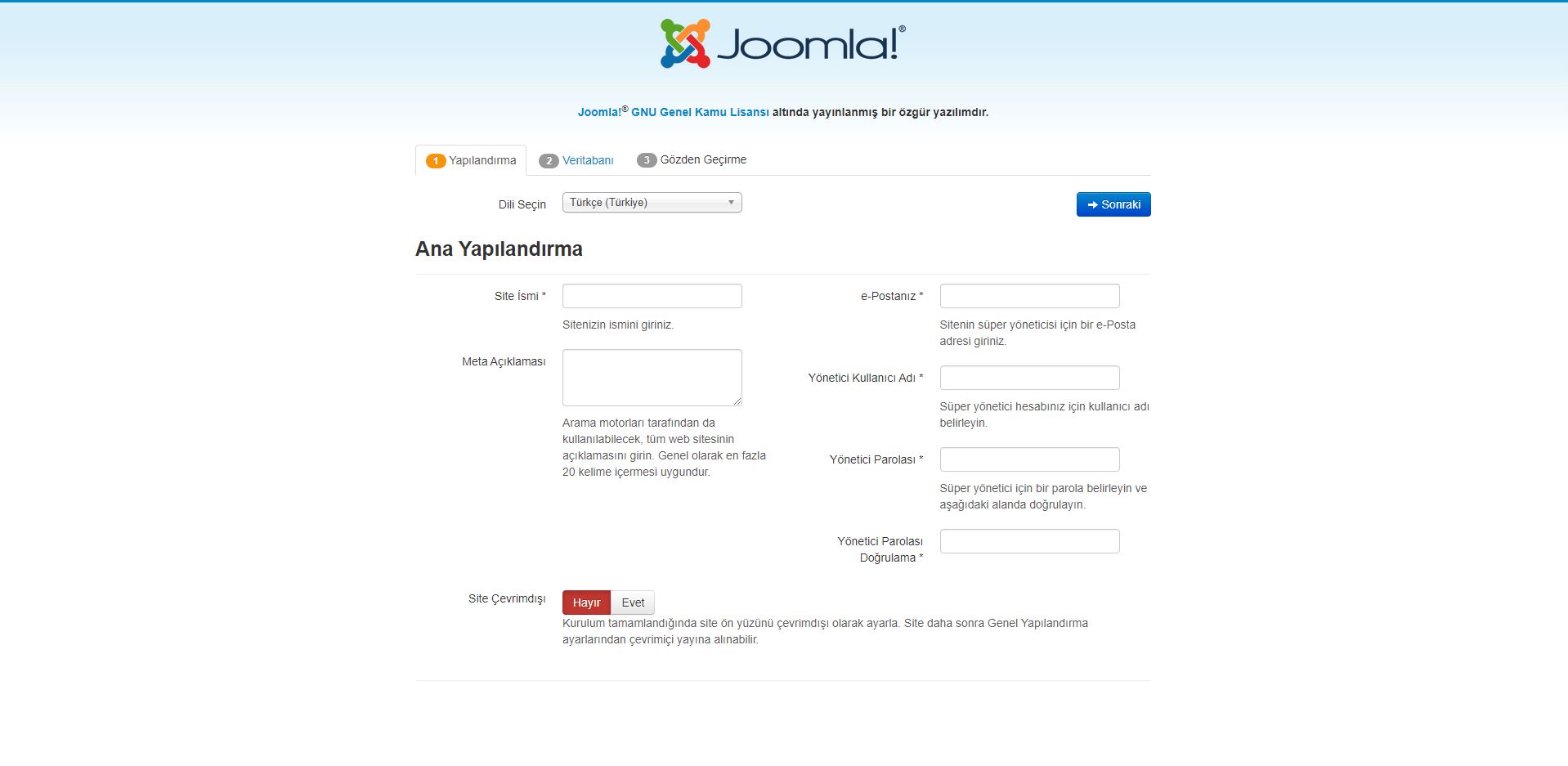 joomla kurulum