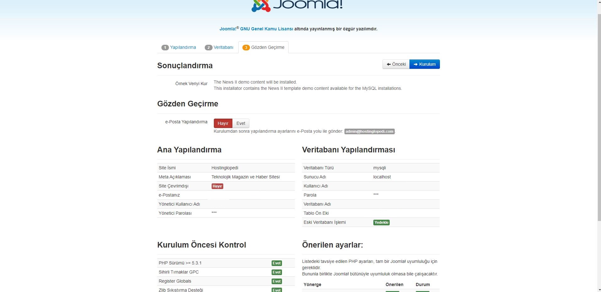 joomla kurulum