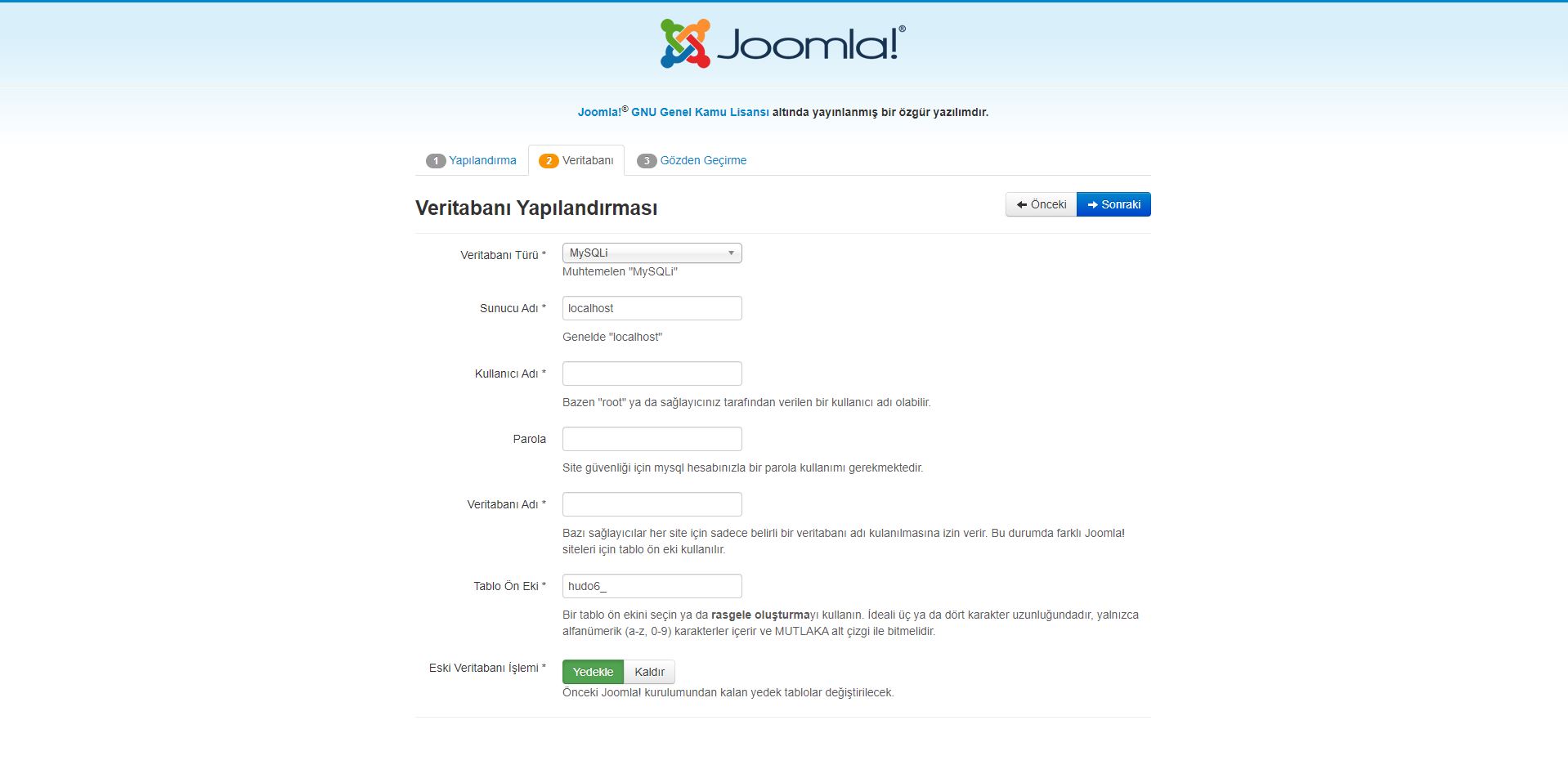 joomla kurulum 